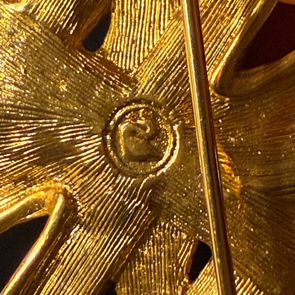 Swarovski Gold Tone Black Enamel Rhinestone Pin Brooch - Picture 6 of 7